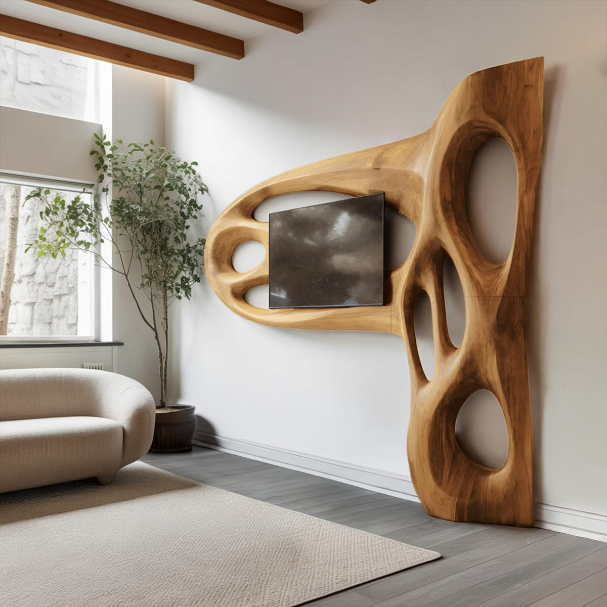 Contemporary Sculptural TV Frame, solid wood, built to order