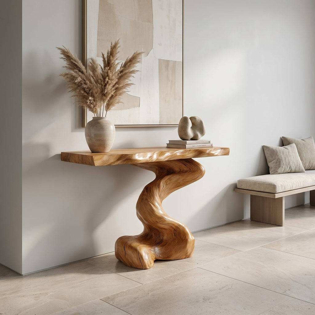 Mid Century Sculptural Slab Console Table