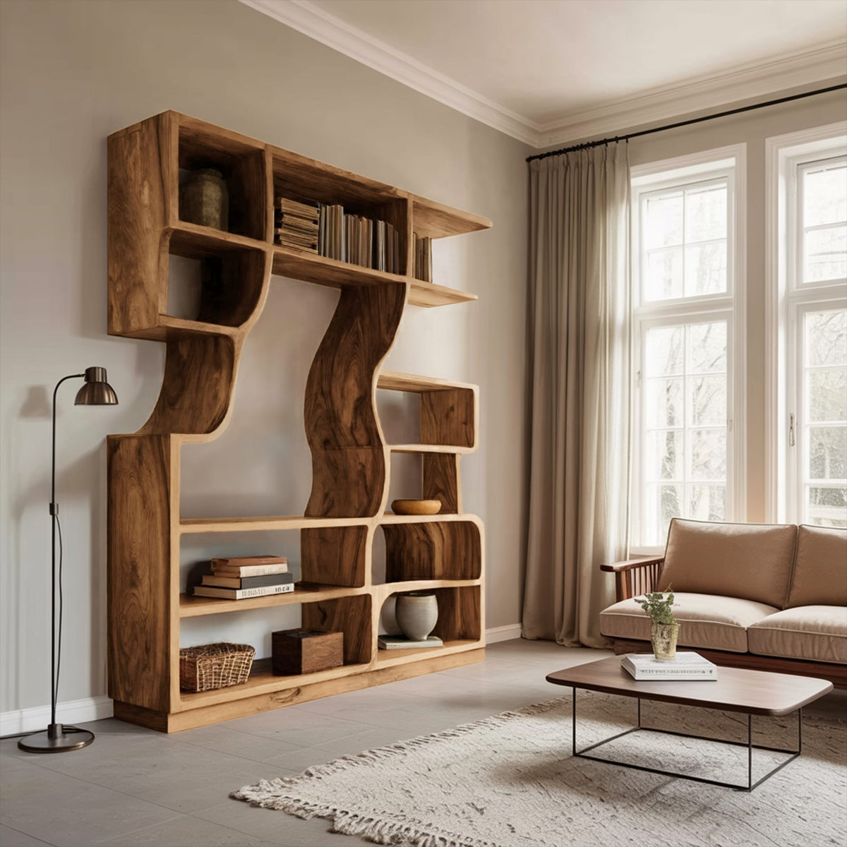 Artisan Carved Bookshelf, solid wood, built to order