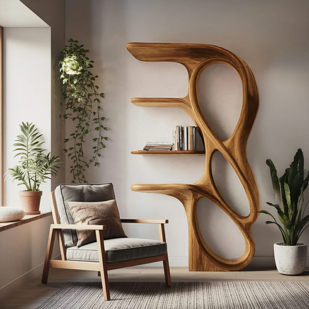 Contemporary Art Bookshelf, solid wood, built to order