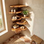 Boho Leaf Shaped Wooden Corner Shelf, solid wood, built to order