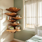 Boho Leaf Shaped Wooden Corner Shelf, solid wood, built to order