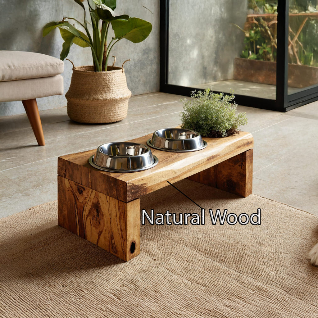 Mid Century Dog Bowl Stand Modern Pet Home, solid wood, built to order
