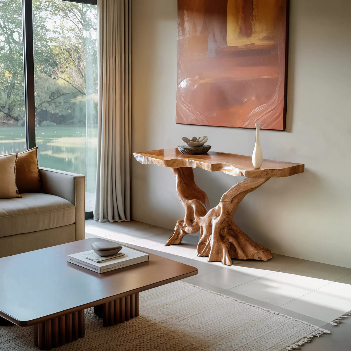 Mid Century Live Edge Sofa Console Table