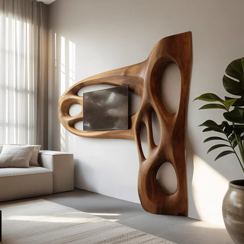 Contemporary Sculptural TV Frame, solid wood, built to order