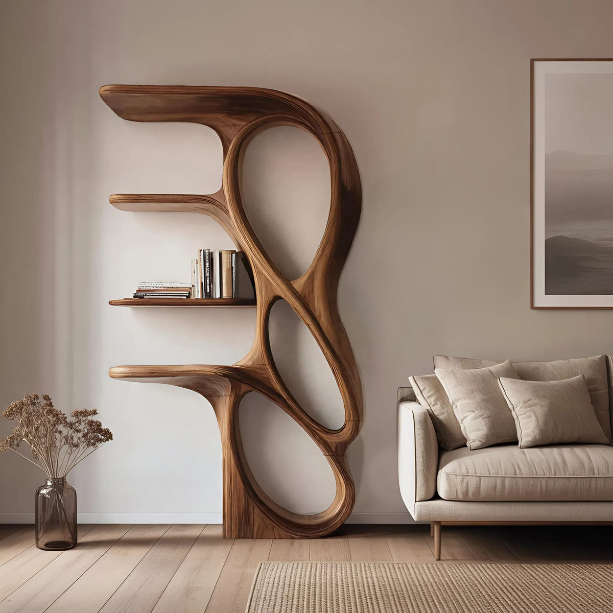 Contemporary Art Bookshelf, solid wood, built to order