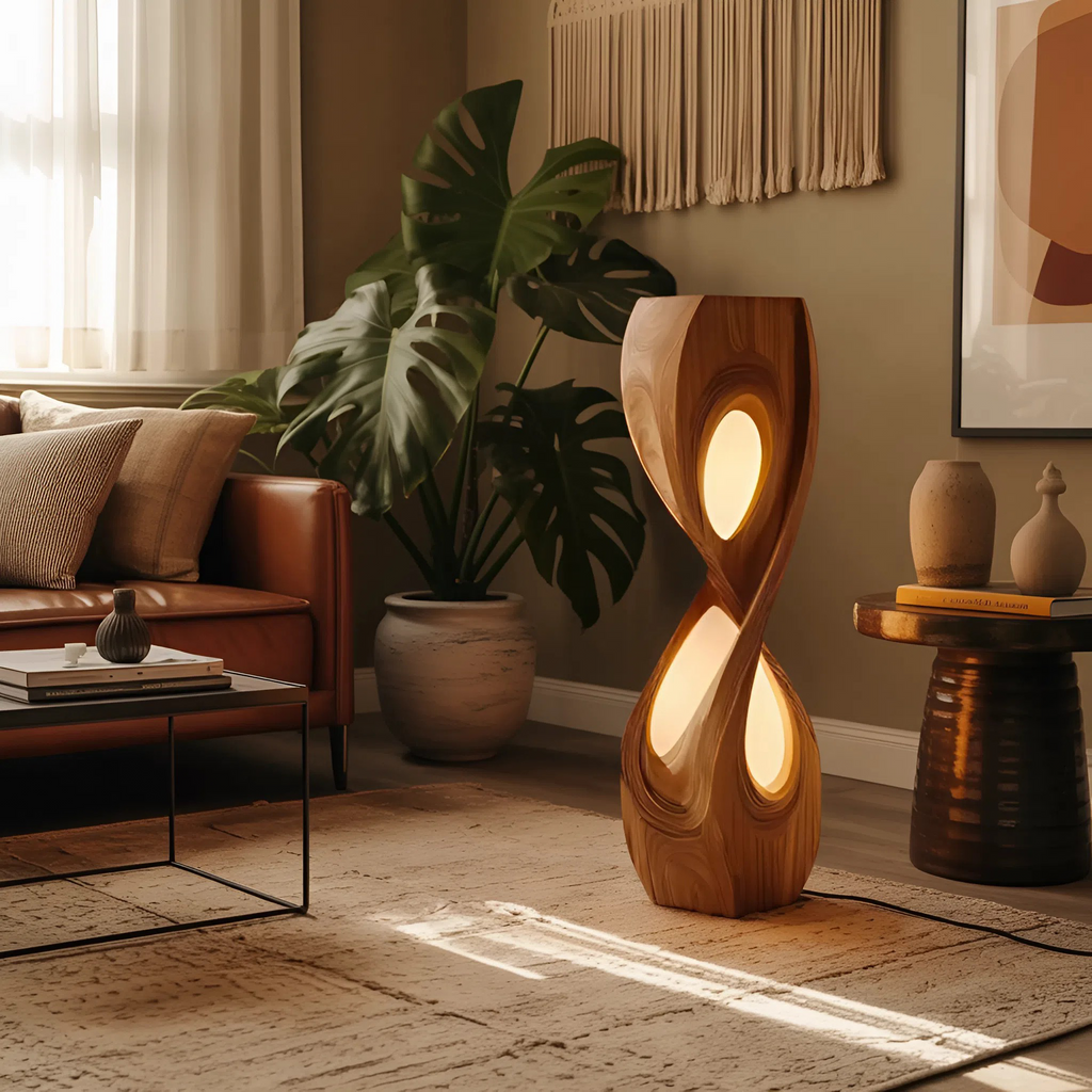 Organic Sculptural Twisted Floor Lamp, solid wood, built to order, view 3