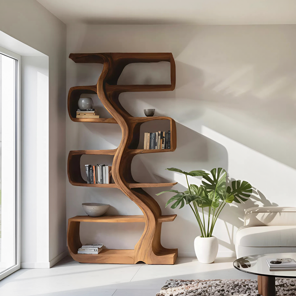 Organic Sculptural Bookshelf with Wavy Design, solid wood, built to order, view 2