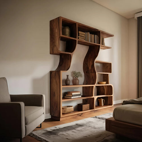 Artisan Carved Bookshelf, solid wood, built to order