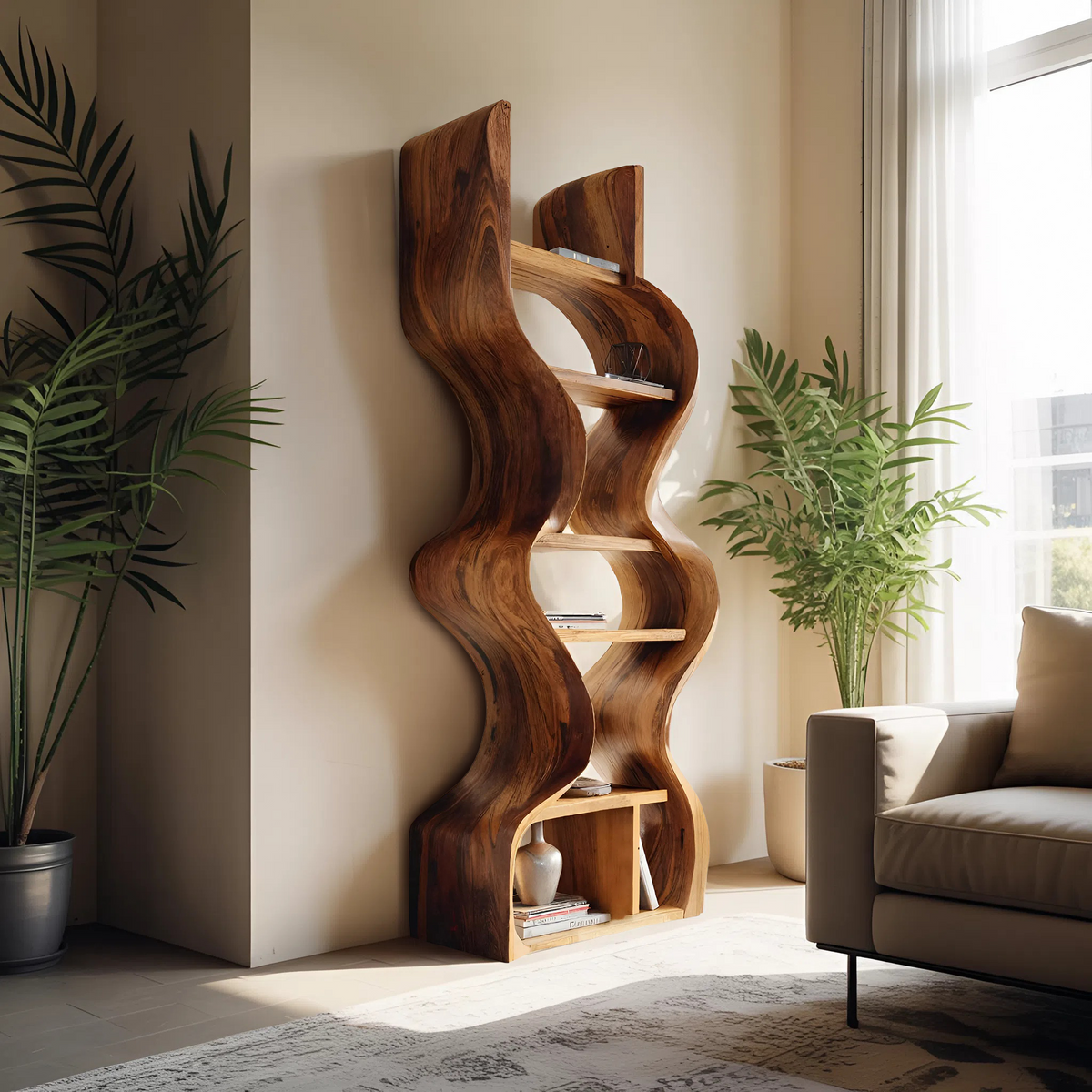 Organic Solid Wall Bookcase, solid wood, built to order, view 3