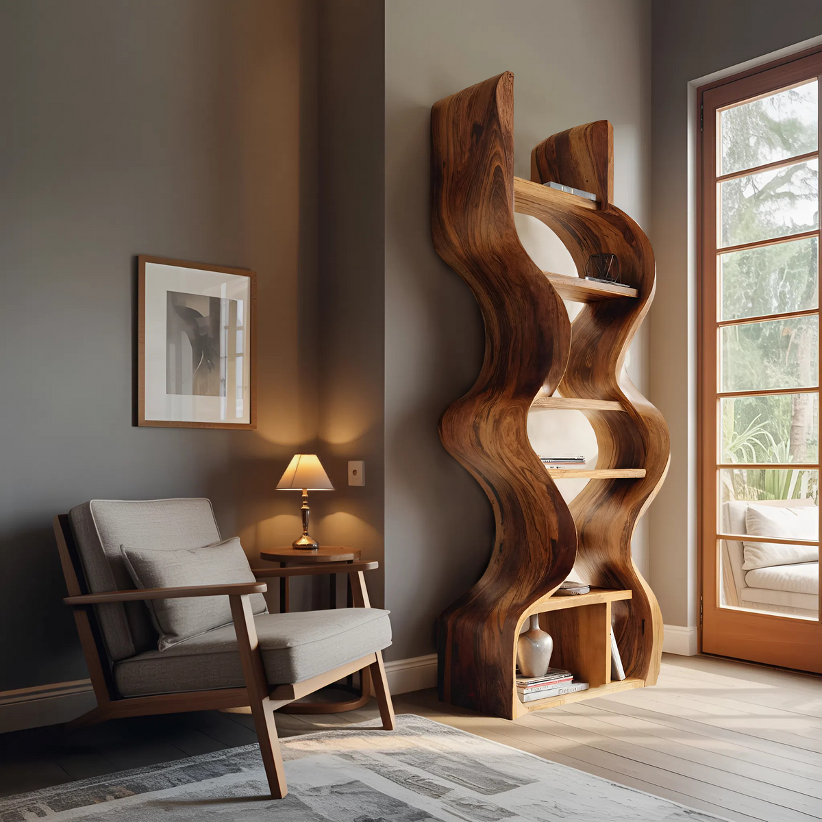 Organic Solid Wall Bookcase, solid wood, built to order, view 2