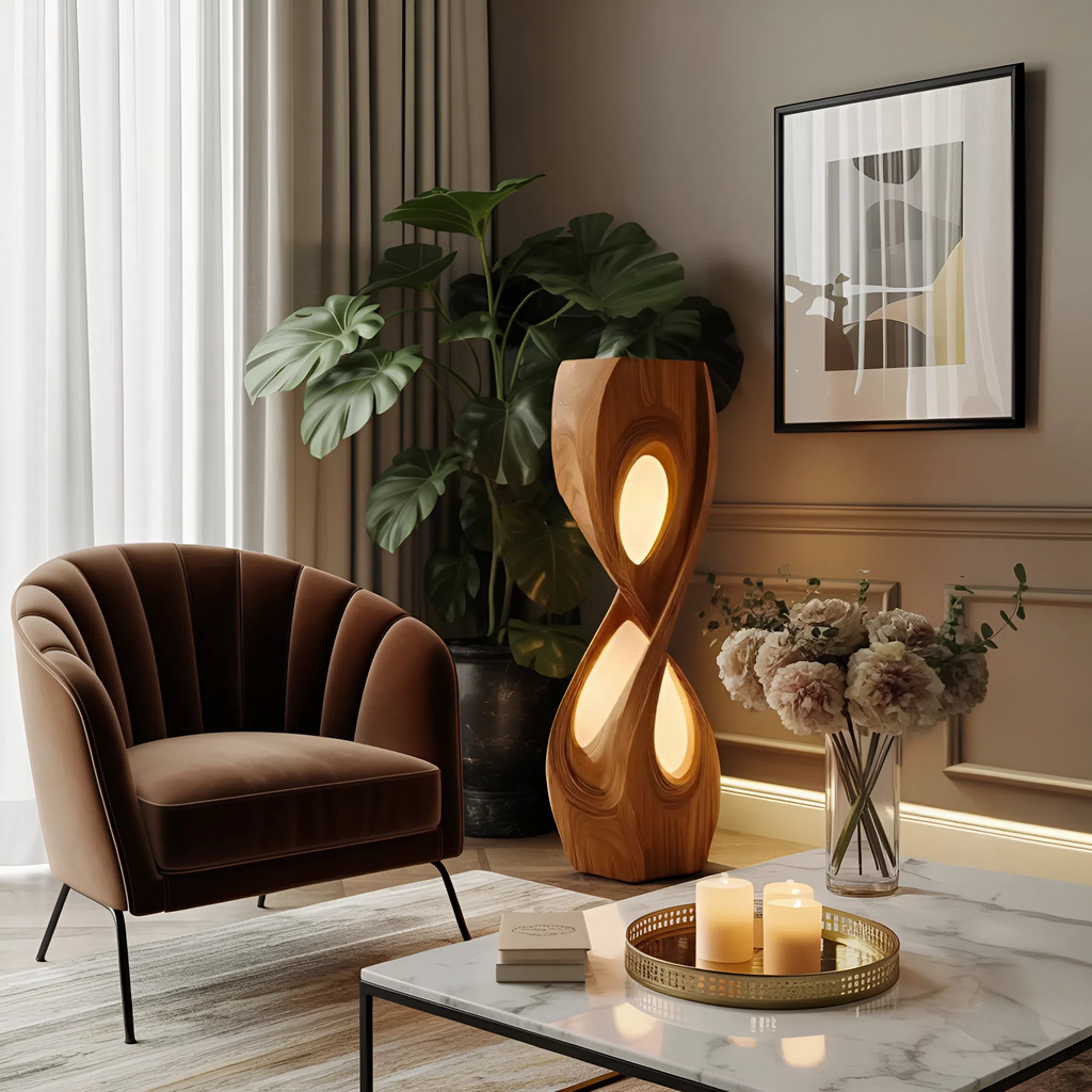 Organic Sculptural Twisted Floor Lamp, solid wood, built to order, view 2