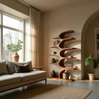 Artistic Curved Bookshelf Fluid Lines Statement, solid wood, built to order