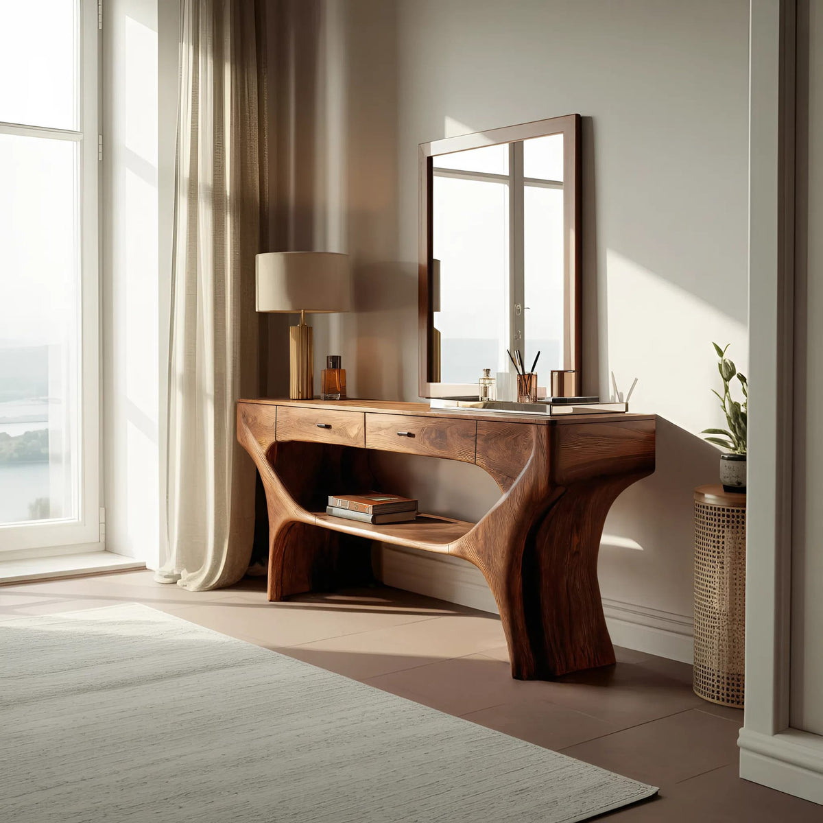 Artistic Vanity Table with Drawers, solid wood, built to order