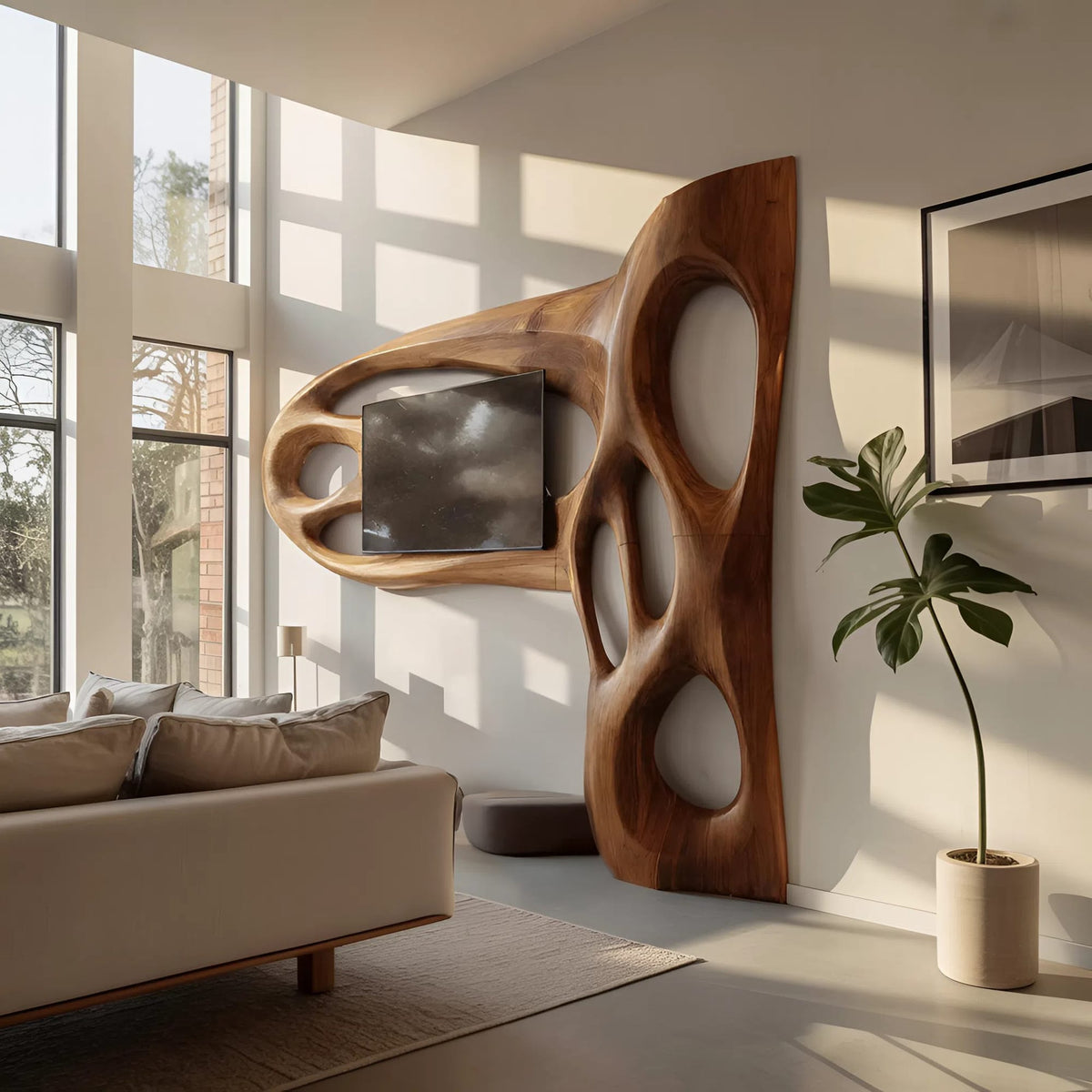 Contemporary Sculptural TV Frame, solid wood, built to order