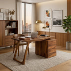 Contemporary Live Edge Office Desk with Storage Cabinet, solid wood, built to order