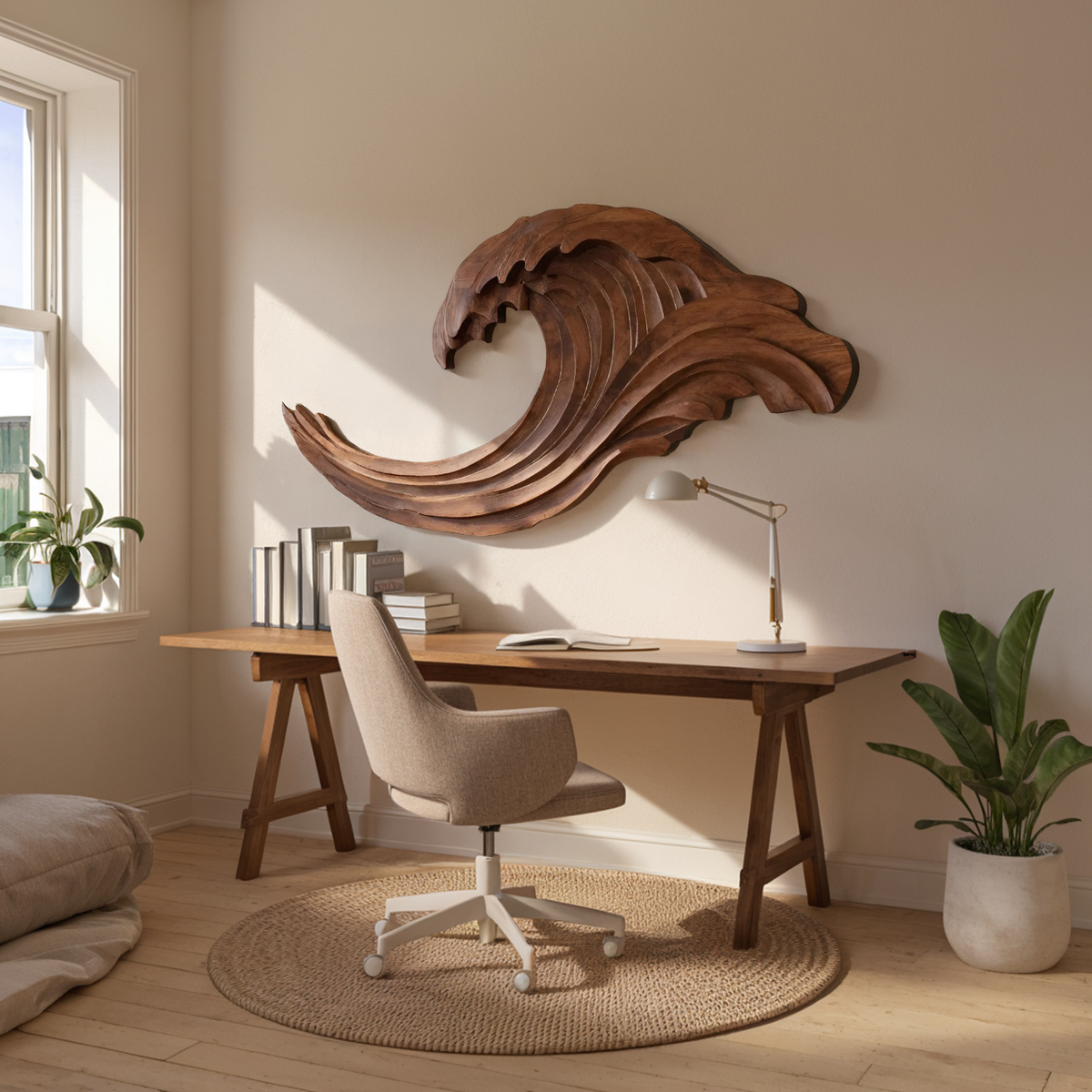 Abstract Ocean Wave Wall Sculpture, solid wood, built to order, view 2