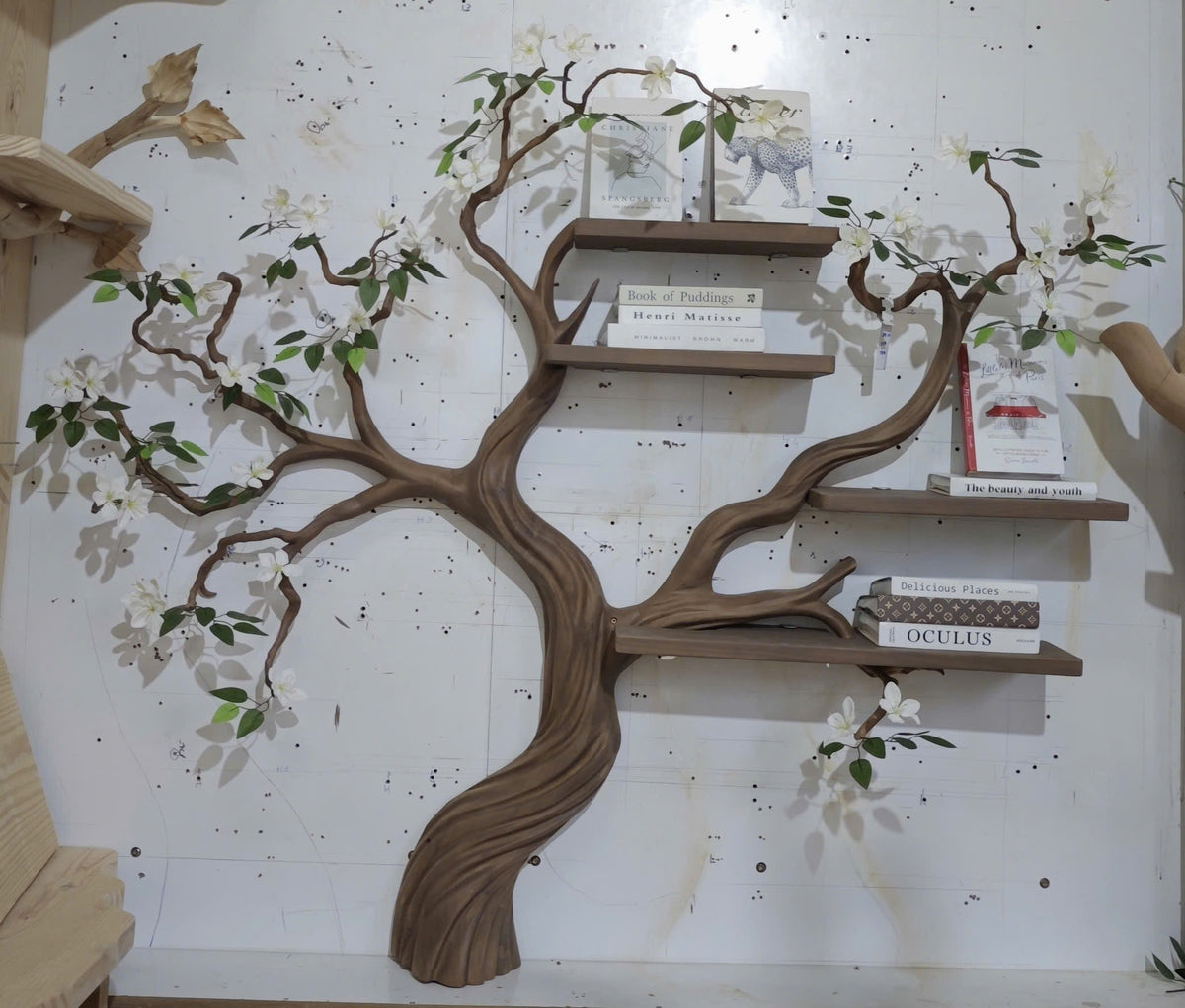 Rustic Tree Bookshelf Living Room Interior Signature Curved Design, solid wood, built to order