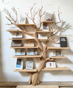 Handcrafted Tree Storage Bookcase Living Room, solid wood, built to order