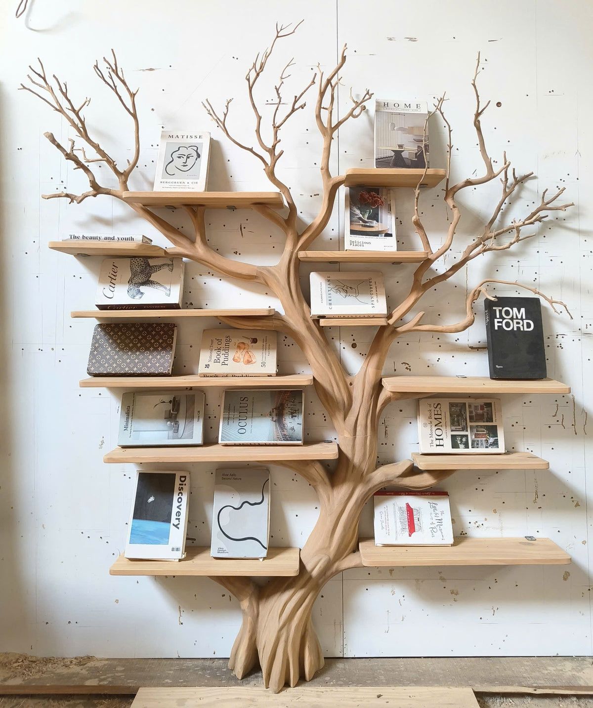 Handcrafted Tree Storage Bookcase Living Room, solid wood, built to order