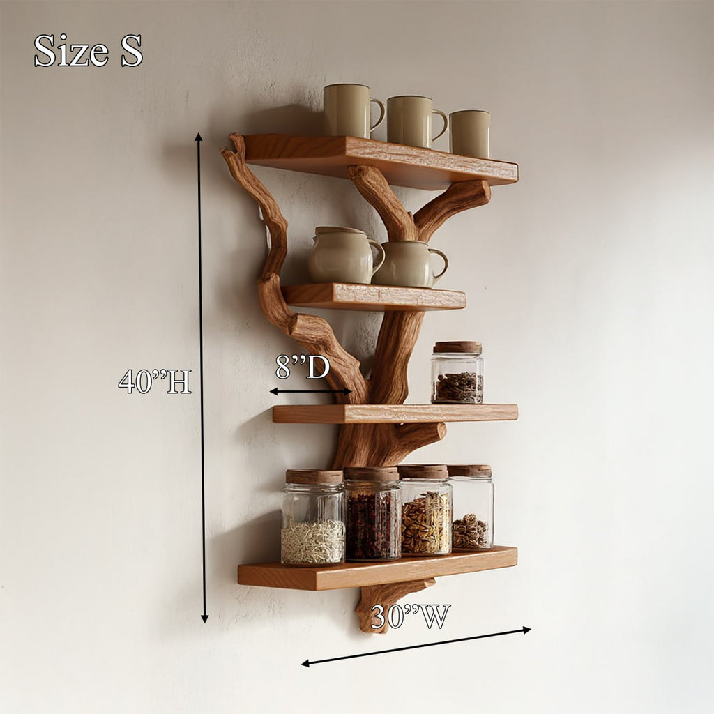 Artistic Branch Kitchen Wall Shelf Kitchen Interior Functional Decor, solid wood, built to order