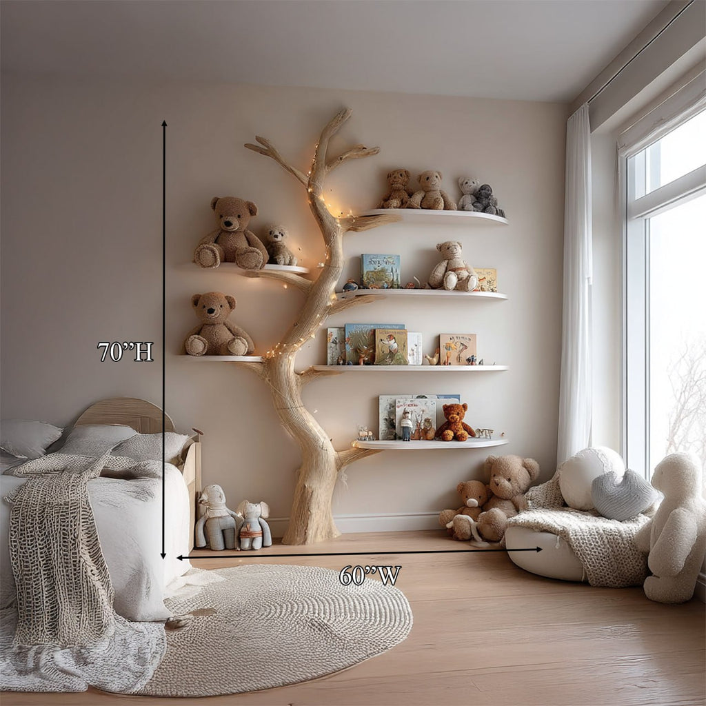 Midcentury Tree Bookcase Nursery Bedroom, solid wood, built to order