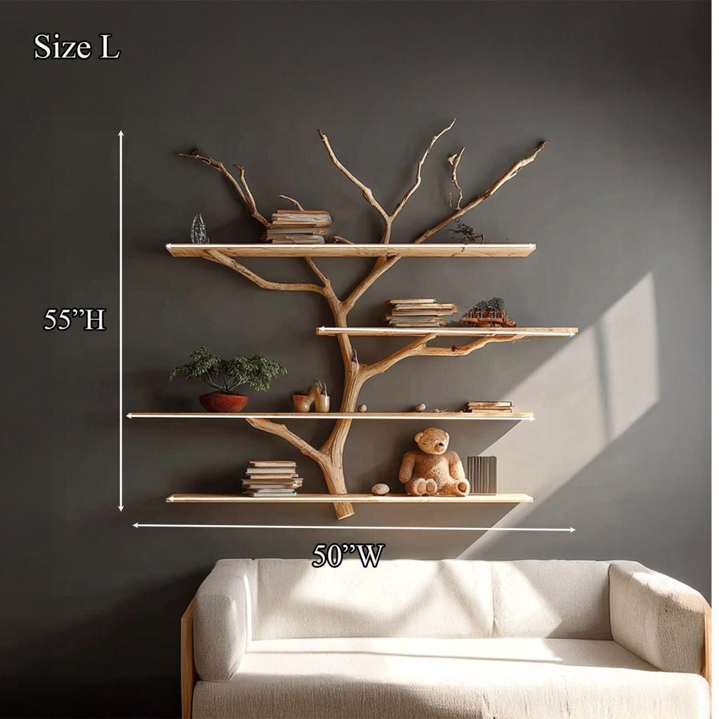 Rustic Book Tree Shelf Nursery Kids, solid wood, built to order