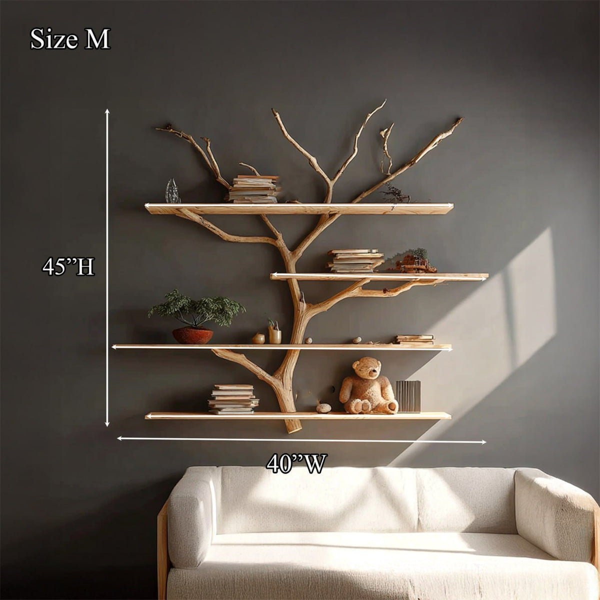 Rustic Book Tree Shelf Nursery Kids, solid wood, built to order
