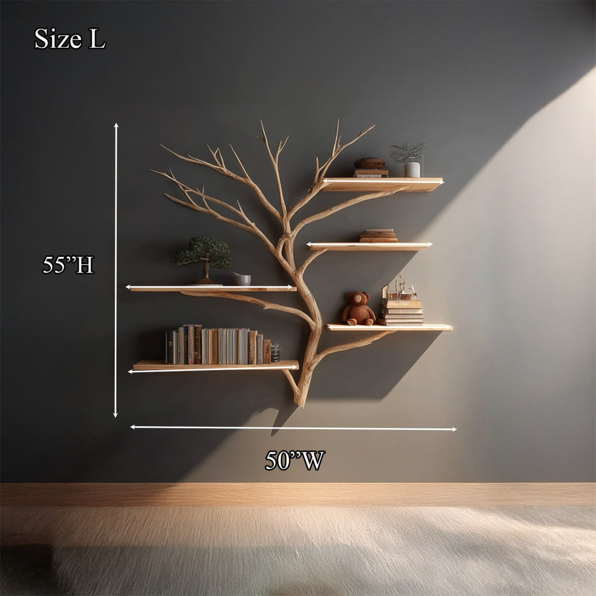 Midcentury Tree Bookshelf Study Room, solid wood, built to order