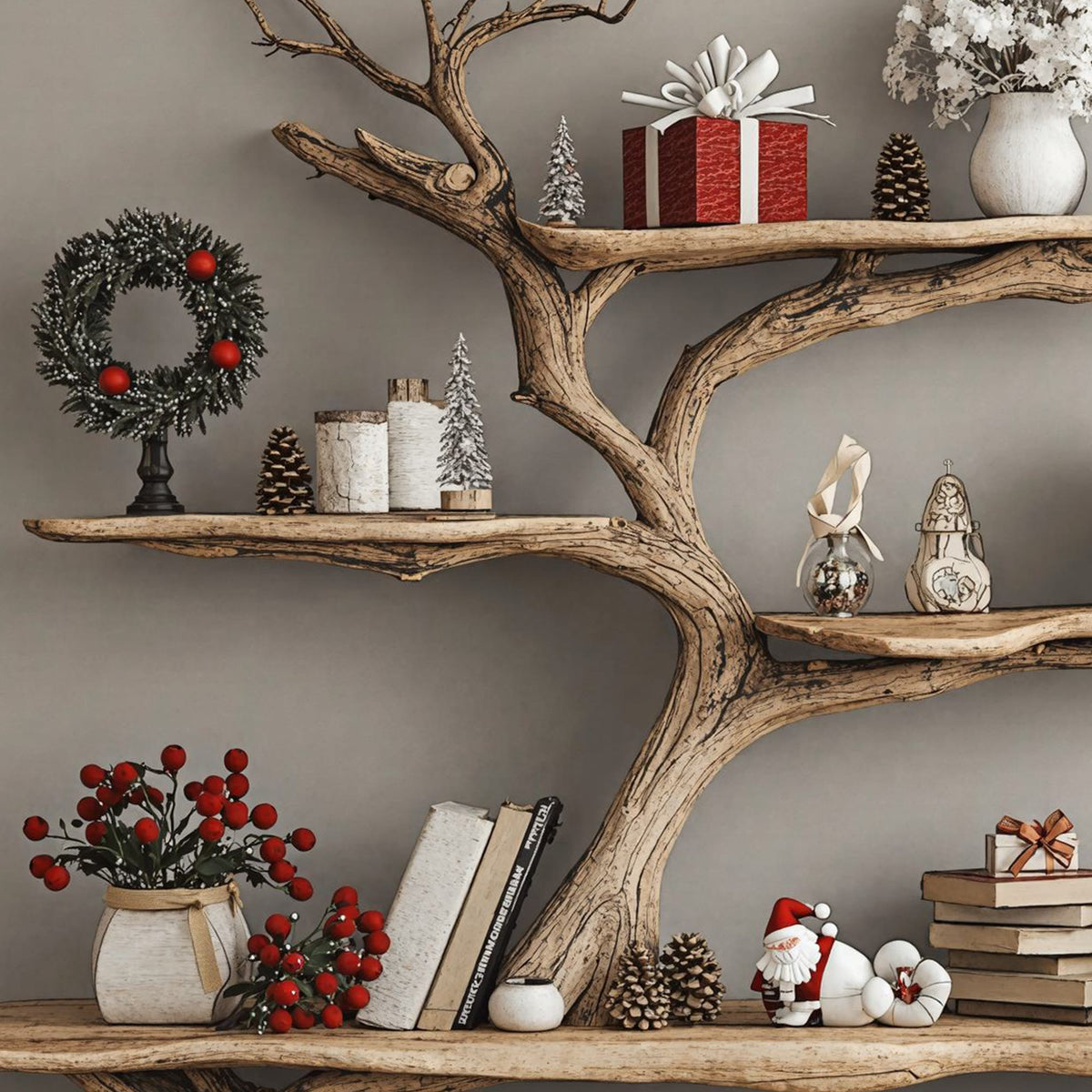 Custom Console Table with Driftwood Bookcase Tree Bookshelf, solid wood, built to order