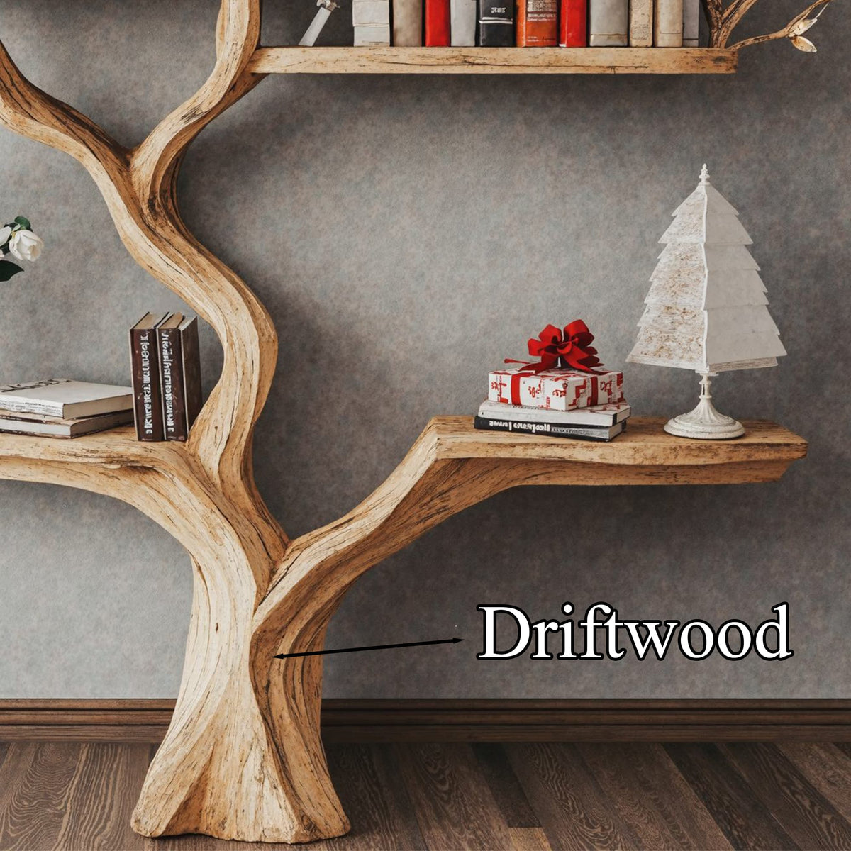 Tree Bookshelf Decor Driftwood Shelf Floating Bookshelf, solid wood, built to order
