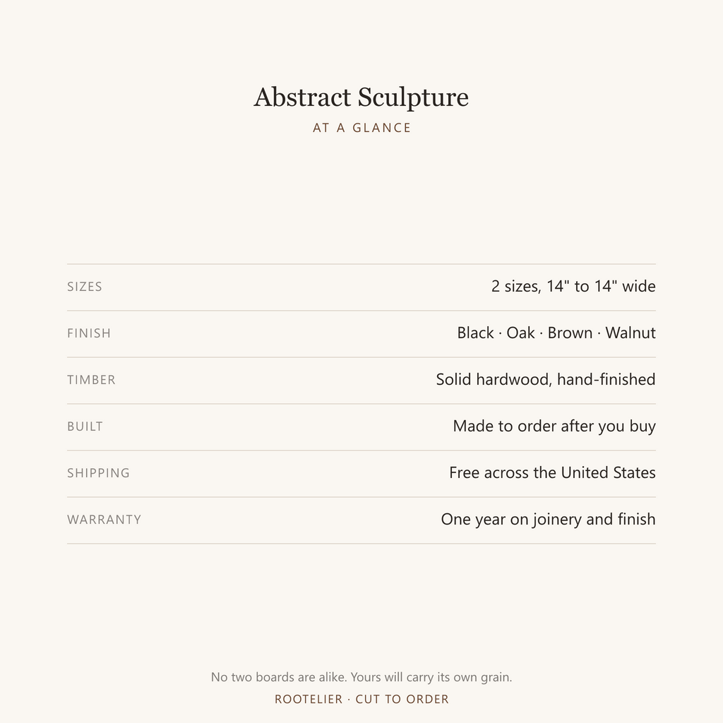 Abstract Sculpture - at a glance: sizes, finishes, lead time and warranty