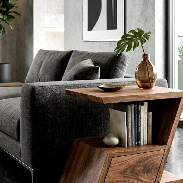 Geometric Storage Side Table - solid wood side table, view 2