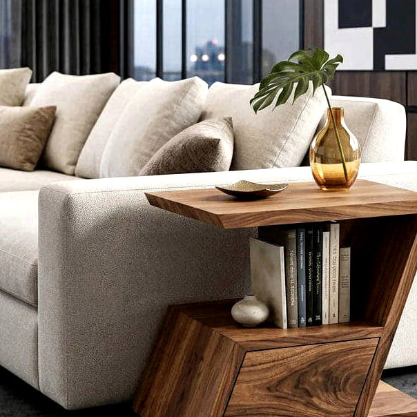 Geometric Storage Side Table - solid wood side table, view 3