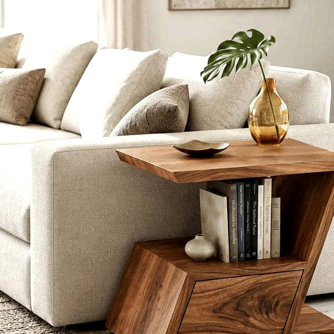 Geometric Storage Side Table - solid wood side table, view 6
