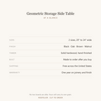 Geometric Storage Side Table - at a glance: sizes, finishes, lead time and warranty