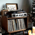 Curved Record Stand, solid wood record player stand, view 2