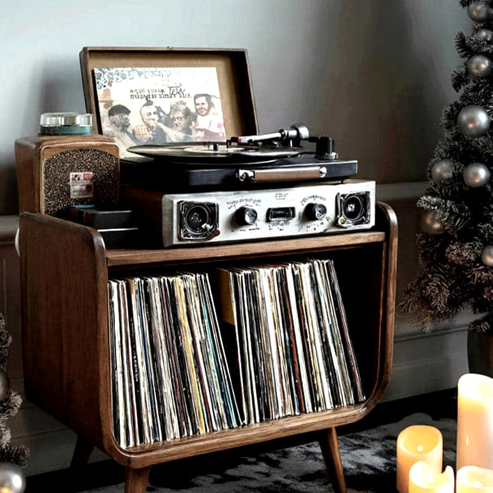 Curved Record Stand, solid wood record player stand, view 2