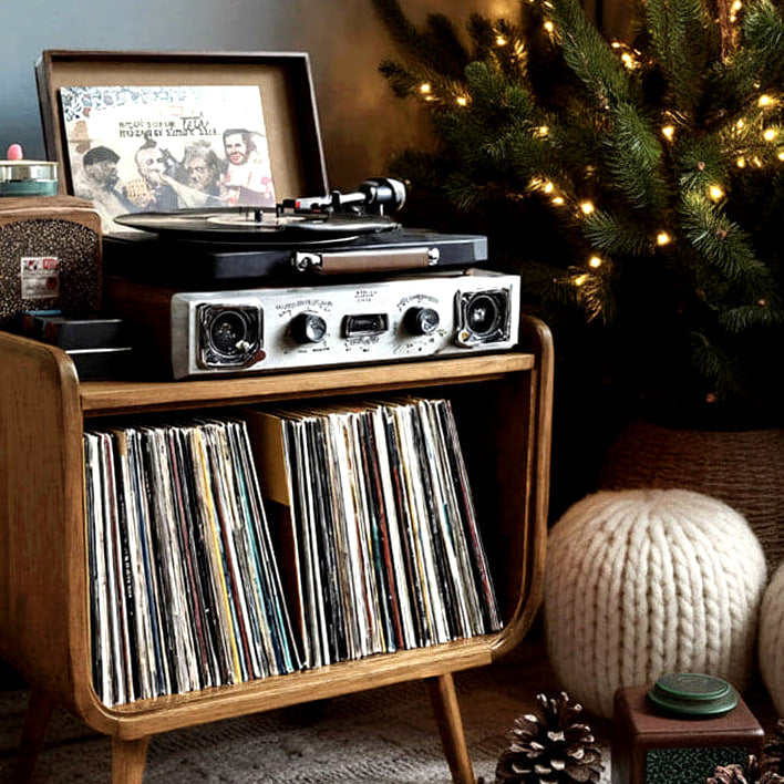 Curved Record Stand, solid wood record player stand, view 5