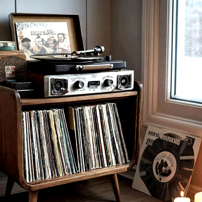 Curved Record Stand, solid wood record player stand, view 6