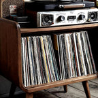 Curved Record Stand, solid wood record player stand, made to order by Rootelier