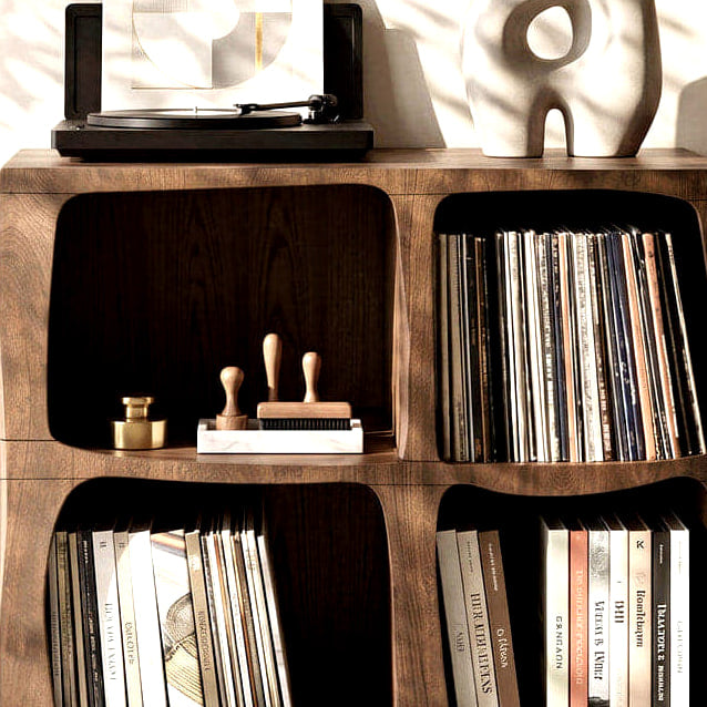 Live Edge Record Stand, solid wood record player stand, made to order by Rootelier