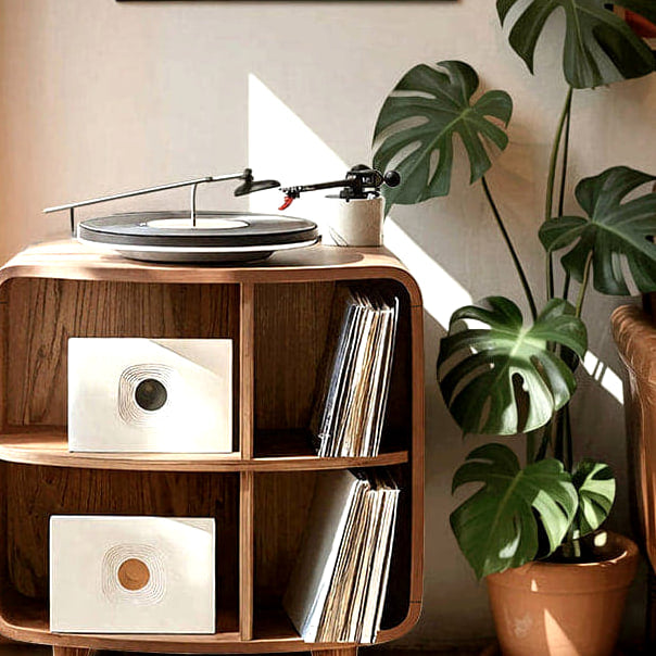 Record Storage Stand, solid wood record player stand, view 2