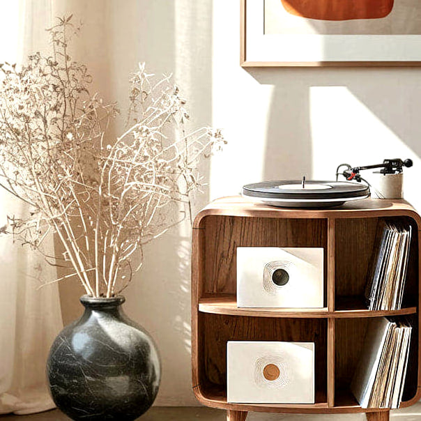 Record Storage Stand, solid wood record player stand, view 3