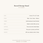 Record Storage Stand, at a glance: sizes, finishes, lead time and warranty