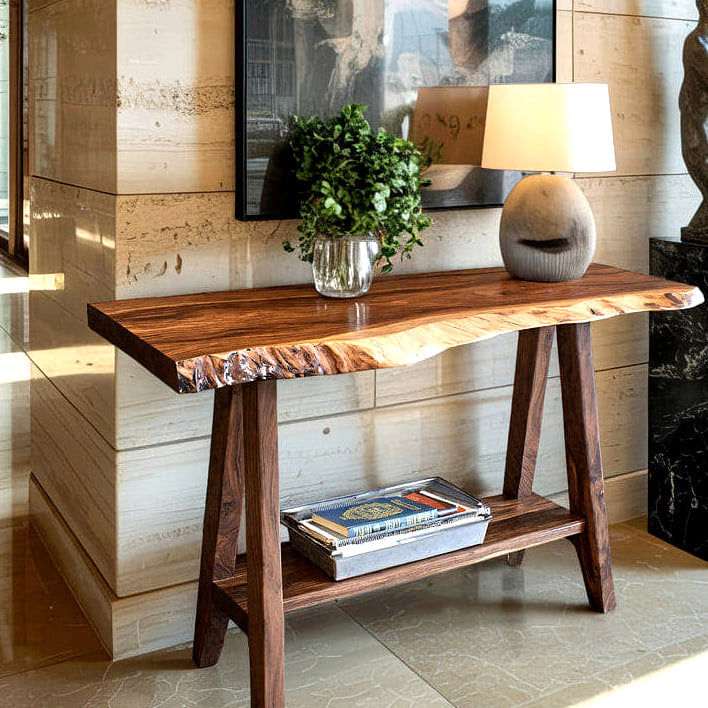 Mid Century Solid Console Table, solid wood console table, view 2