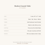 Modern Console Table, at a glance: sizes, finishes, lead time and warranty