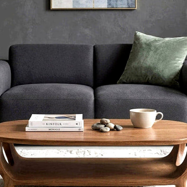 Curved Shelf Coffee Table - solid wood coffee table, view 3