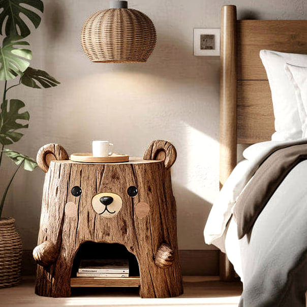 Bear Form Nightstand - solid wood record player stand, view 3