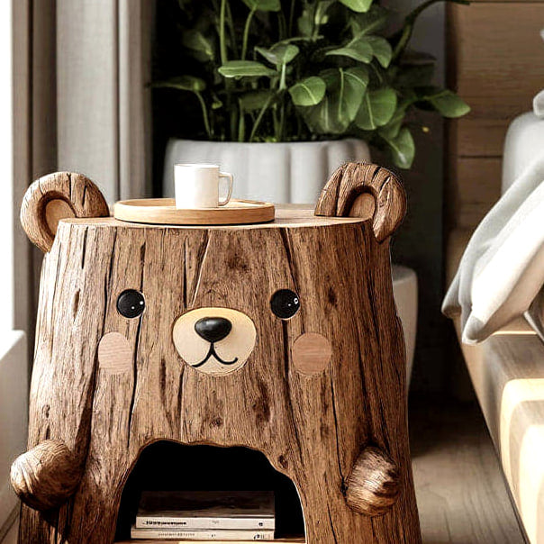 Bear Form Nightstand - solid wood record player stand, view 6